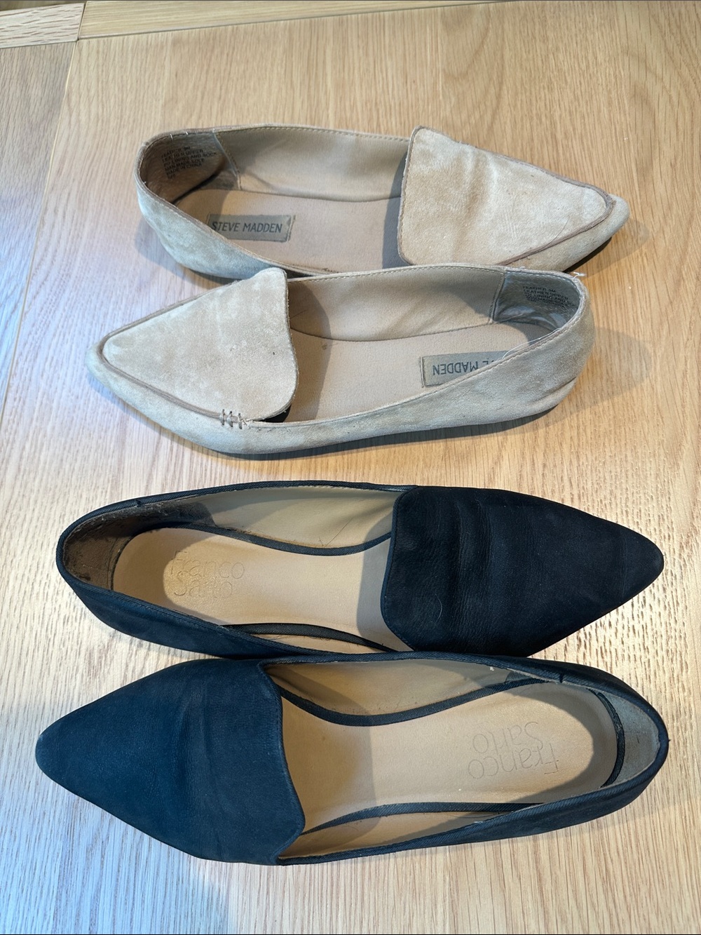 Franco Sarto & Steve Madden Pointed-Toe Flats in Black and Beige